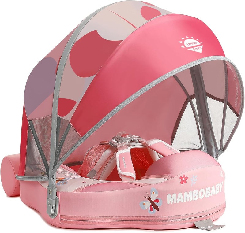 V Convey Mambobaby Float Add Tail No Flip Over Non-Inflatable Baby Swim Float Pearl Foam Solid Water Floats Smart Swim Trainer Infant Pool Float Swim Ring with Sun Canopy - Image 1